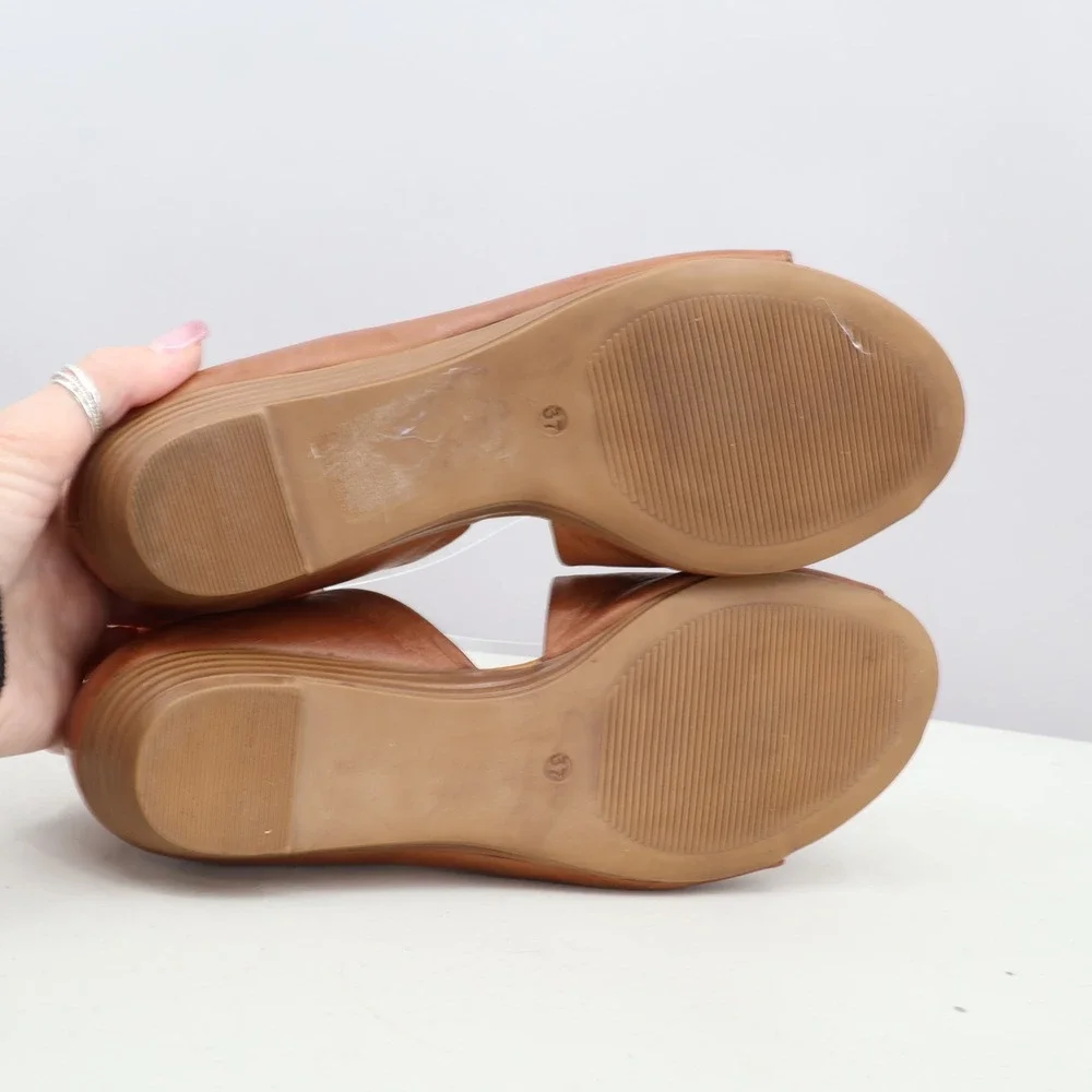 Miz Mooz d'Orsay Sandals Women 6.5 Brown Leather Open Toe Wedge Boho Chic Earthy